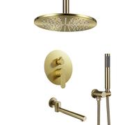 FQYEP Concealed Shower System Bathroom Luxury Rain Mixer Shower Combo Set Three Functions,Brushed Gold