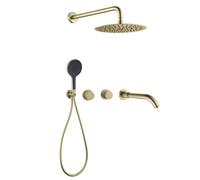 FQYEP Concealed Shower System Bathroom Luxury Rain Shower Mixer Combo Set with 25 Cm Showers Head 3 Functions,Brushed Gold