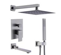 FQYEP Concealed Shower System Gray Bathroom Luxury Rain Mixer Shower Combo Set Brass 3 Functions 12 Inches