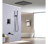 FQYEP Concealed Shower System Wall Mounted Bathroom Luxury Rain Mixer Shower Combo Set Black,16-Inch Three-Function D