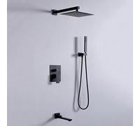 FQYEP Concealed Shower System Wall Mounted Bathroom Luxury Rain Mixer Shower Combo Set Black,8-Inch Three-Function C