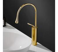 FQYEP Creative Artistic Washbasin Faucet Brushed Gold High Style | Brass Single Handle Hot and Cold Water Mixer Tap Modern Suitable for Bathroom Vanity
