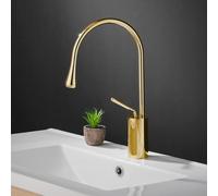 FQYEP Creative Artistic Washbasin Faucet Brushed Gold Short Style | Brass Single Handle Hot and Cold Water Mixer Tap Modern Suitable for Bathroom Vanity