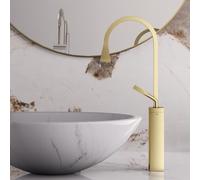 FQYEP Creative Artistic Washbasin Taps Brass Tall Brushed Gold | Single Hole Basin Taps Single Handle Hot and Cold Water Modern Square