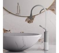 FQYEP Creative Artistic Washbasin Taps Brass Tall Silver | Single Hole Basin Taps Single Handle Hot and Cold Water Modern Square