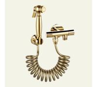 FQYEP Hand Held Bidet Spray Kit Brass Gold Wall Mount Cold Water Only | Dual Outlets Connects Toilet and Spray Gun Suitable for Bathroom Cleaning Pet Washing