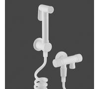 FQYEP Handheld Bidet Spray Kit Portable Toilet Sprayer Gun Wall-Mounted Brass G1/2 with Double Outlet Angle Valve and Non-Return Valve for Bathroom,White