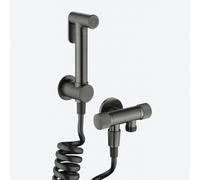 FQYEP Handheld Bidet Spray Kit Portable Toilet Sprayer Gun Wall-Mounted Brass G1/2 with Double Outlet Angle Valve and Non-Return Valve for Bathroom,Gun Gray