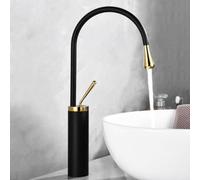 FQYEP Tall Bathroom Basin Mixer Tap Countertop Vessel Brass Black Gold | Spout Height 29CM 360° Rotation Hot and Cold Basin Taps Modern Single Hole Installation with Water Inlet Pipe