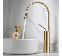FQYEP Tall Bathroom Basin Mixer Tap Modern Brass Brushed Gold | Spout Height 29CM 360° Swivel Bathroom Faucet Hot Cold Mixer Basin Tap Single Handle Single Hole