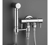 FQYEP Toilet Spray Kit Chrome Plated Hand Held Bidet Sprayer Brass Wall-Mounted with Double Water Outlet Angle Valve can Be Connected to The Toilet Suitable for Cleaning Corners