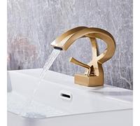 FQYEP Waterfall Tap Bathroom Sink Single Lever Tall Tap for Counter Top Basin Brass,Gold