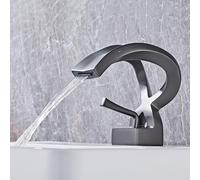 FQYEP Waterfall Tap Bathroom Sink Single Lever Tall Tap for Counter Top Basin Brass,Grey