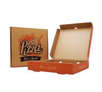 FR Enterprises - 10 inch Printed Cardboard Pizza Boxes - Lightweight Disposable Square Takeaway Pizza Box - Easy to Transport Brown Pizza Style Postal Boxes with Rear Vent Hole - 100 Pieces