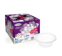 FR Enterprises 100 Pack Reusable Plastic Sauce Cups with Lids - 8oz Transparent Microwave Plastic Heavy Duty SATCO Sauce Cup - Takeaway Cups - Leak Proof Freezer Storage Pots