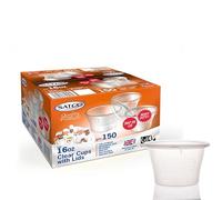 FR Enterprises 50 Pack Reusable Plastic Sauce Cups with Lids - 16oz Transparent Microwave Plastic Heavy Duty SATCO Sauce Cup - Takeaway Cups - Leak Proof Freezer Storage Pots