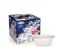 FR Enterprises 50 Pack Reusable Plastic Sauce Cups with Lids - 2oz Transparent Microwave Plastic Heavy Duty SATCO Sauce Cup - Takeaway Cups - Leak Proof Freezer Storage Pots