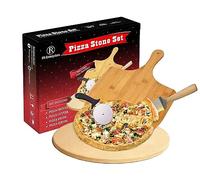 FR Enterprises Pizza Stone for Oven - Round Stone with Pizza Peel, Paddle, and Cutter - Round Stone for BBQ, Grill, Baking Bread, Pizza, and Cookies - Portable for Indoor and Outdoor