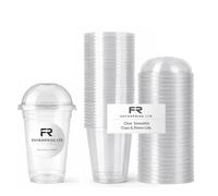 FR Enterprises Strong Clear Smoothie Cups with Dome Lids - 50 Pack 16oz (473ml) Milkshake Reusable Plastic Cups for Iced Tea, Coffee, Cold Drinks