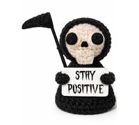 Frabaca Funny Gothic Grim Reaper Crochet Plush - Spooky Cute Office Decor & Dark Humor Gift - Stay Positive Sarcastic Halloween Basket Stuffers for Coworker Friend White Elephant Adult