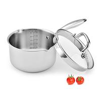 Fracoda 2.5 Quart Stainless Steel Pot Saucepan with Glass Strainer Lid, Sauce Pot with Two Side Spouts, Induction Cooking Pot, Multipurpose Sauce Pan with Lid for Cooking(Tri-Ply Full Body)