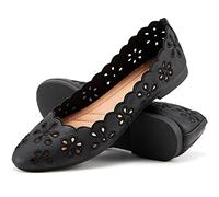 FRACORA Women's Ballet Flats Black PU Leather Dress Shoes Comfortable Round Toe Slip on Flats with Breathable Eyelets, Black, 5.5 UK