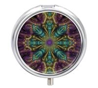 Fractal Art Pill Box Round Pill Case for Purse & Pocket 3 Compartment Medicine Pill Organizer Portable Travel Pillbox Medicine Vitamin Cod Liver Oil Storage Box