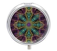 Fractal Art Travel Pill Box Case 3 Compartment Cute Pill Organizer Metal Pill Holder with Mirror Small Medicine Organizer Daily Pill Container for Purse Pocket Portable Meds Box