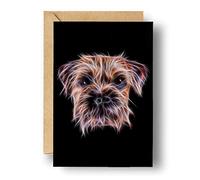 Fractal Artworks Border Terrier Greeting Card with Fractal Art Design. Blank Inside