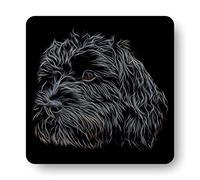 Fractal Artworks Cavapoo Coaster with Fractal Art Design. Black Cavapoo #2-2.