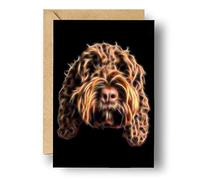 Fractal Artworks Chocolate Brown Cockapoo Greeting Card with Fractal Art Design. Blank Inside