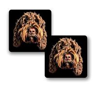 Fractal Artworks Cockapoo Coaster Set of 2 with Fractal Art Design. Chocolate Cockapoo 1-1