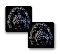 Fractal Artworks Cockapoo Coaster Set of 2 with Stunning Fractal Art Design. Black Cockapoo 1-1