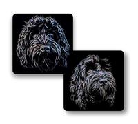 Fractal Artworks Cockapoo Coaster Set with Fractal Art Design. Black Cockapoo
