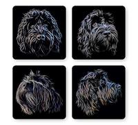 Fractal Artworks Cockapoo Set of 4 Coasters with Fractal Art Design. Black Cockapoo