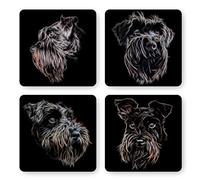 Fractal Artworks Schnauzer Set of 4 Coasters with Stunning Fractal Art Design. Black Schnauzer