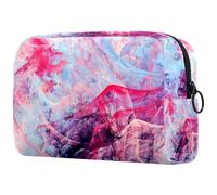 Fractal Blue Pink Art Texture Cosmetic Bag for Women, Travel Toiletries Bags Large Makeup Handy Pouch Organiser Bag with Zipper