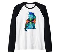 Fractal Cat Silhouette Colorful Abstract Art Raglan Baseball Tee