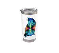 Fractal Cat Silhouette Colorful Abstract Art Stainless Steel Insulated Tumbler