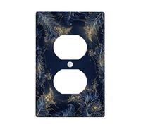 Fractal Duplex Wall Covers, Elegant Gold Swirl Art Design, No Navy, Plastic, Standard Size, Double Outlet, for Apartment, Home, Bedroom, Office