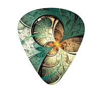 Fractal Surreal Flowers Guitar Picks Picks 12 Pack with Thin Box,Computer Art Featured Surreal Flowers y Imaginary,Special Guitar Plectrums Gift Set for Guitarist,Jade Green Orange