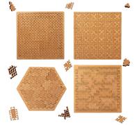 Fractal Tray Puzzles,Hard Difficult Mind Bending Wooden Labyrinth Jigsaw Puzzles for Adults,Portable Impossible Reverse Thinking Challenging No Image Irregular Puzzle with Frame (4Pcs)