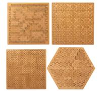 Fractal Tray Puzzles, Hard Difficult Wooden Puzzle Tray, Portable Impossible Reverse Thinking Challenging No Image Fractal 3D Puzzles, Mind Bending Wooden Puzzle (4 PCS)