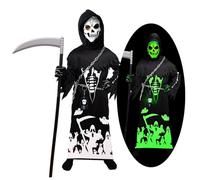 Fractoluxe Grim Reaper Costume Children's Halloween Costume Boys | Glows at Night | Scary Grim Reaper Costume with Waist Chain & Sickle for Halloween Carnival Fancy Dress Cosplay