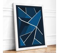 Fractured Blues Geometric Framed Wall Art Print A4 White | Ready to Hang, Premium Gi Paper, Fade-Resistant Inks, Securely Packaged, UK Made