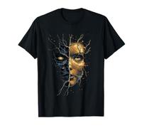 Fractured Duality. Human vs Machine Face Art Cyberpunk style T-Shirt
