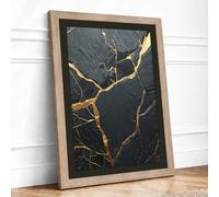 Fractured Gold Minimalist Framed Wall Art Print A1 (84.1×59.4cm) Oak, Wall Decor for Living Room, Bedroom, Office & Home, Ready to Hang, Art Gift