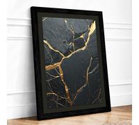 Fractured Gold Minimalist Framed Wall Art Print A2 (59.4×42cm) Black, Wall Decor for Living Room, Bedroom, Office & Home, Ready to Hang, Art Gift