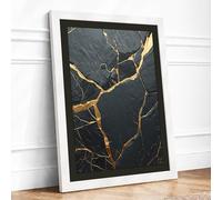 Fractured Gold Minimalist Framed Wall Art Print A4 (29.7×21cm) White, Wall Decor for Living Room, Bedroom, Office & Home, Ready to Hang, Art Gift