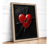 Fractured Heart Framed Wall Art Print A2 Oak